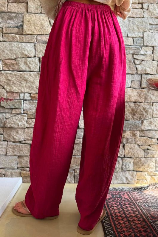 Suri Cushion Cotton Button Pocket Barrel Pant Sangria